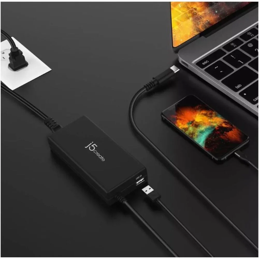 j5create 100W PD USB C Super Charger With USB A Port Black